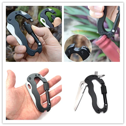 5 In 1 Stainless Steel Aluminum Climbing Carabiner Hook Gear Multi Tool Buckle Rock Lock