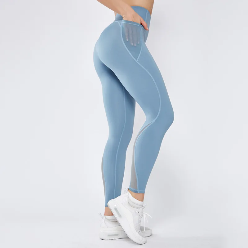 

Gym Yoga Pants Sports Wear For Women Tummy Control High Waist Leggings Woman Fitness Seamless Tights Sportswear Side Pocket