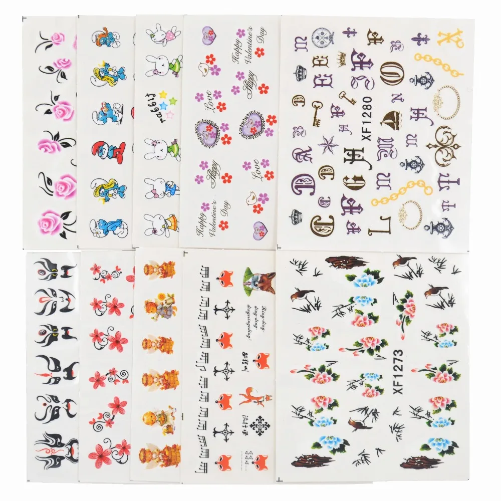 

50 Sheets Mixed Styles Watermark BOW Cartoon Stickers Nail Art Water Transfer Tips Decals Beauty Temporary Tattoos Tools