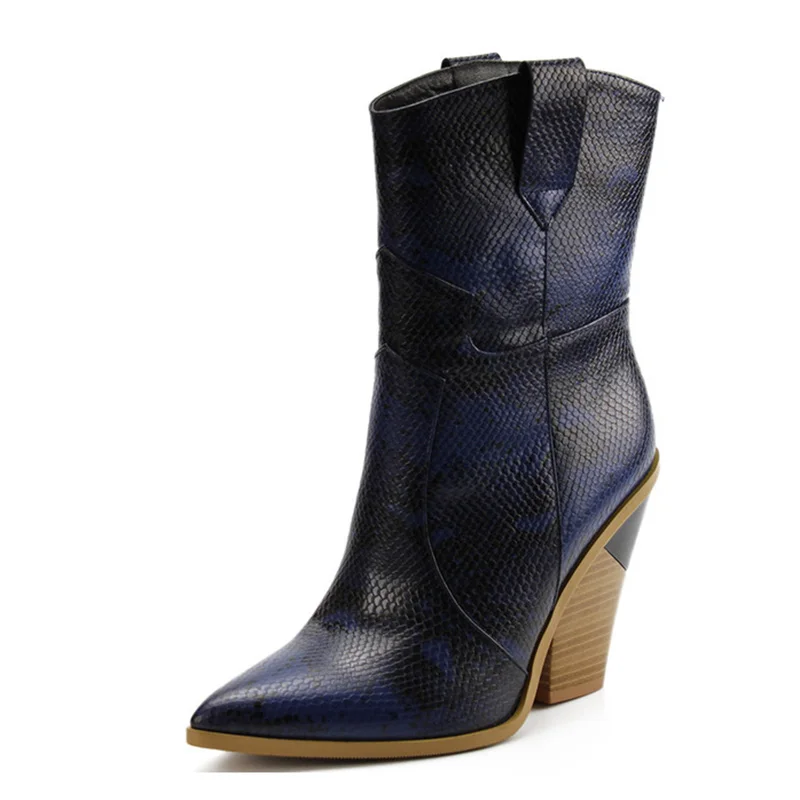 KemeKiss/размер 33-46, новые женские ботильоны, брендовая осенне-зимняя обувь на высоком каблуке, женские полусапожки в стиле ретро, теплая женская обувь - Цвет: dark blue with fur