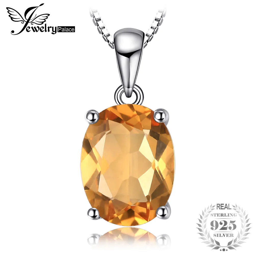 

JewelryPalace Oval 1.7ct Natural Citrine Birthstone Solitaire Pendant Necklaces 925 Sterling Silver 45cm Box chain Fine Jewelry