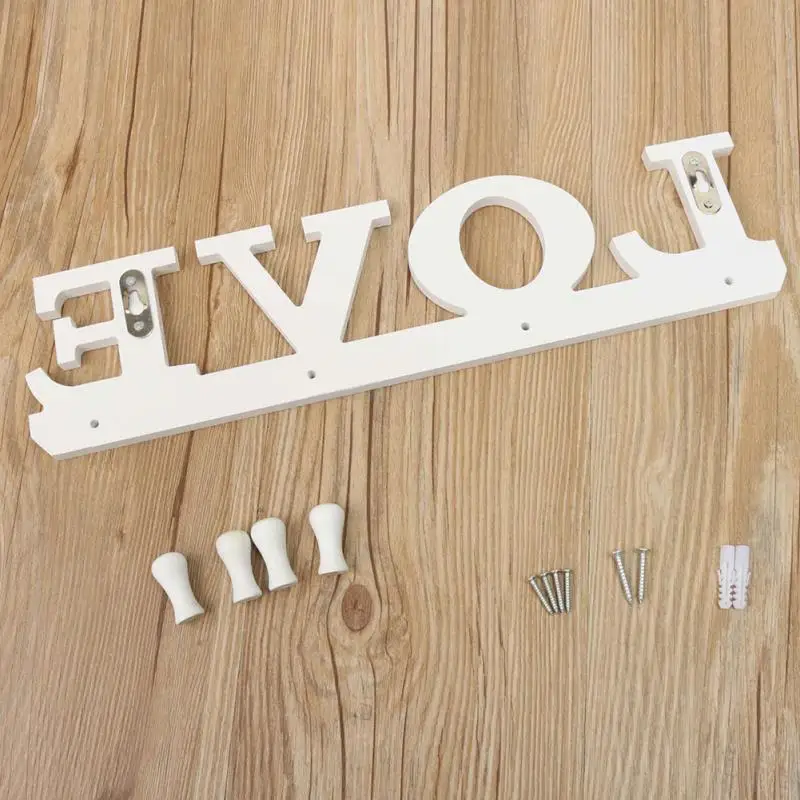 DIY 1pc White 4Hooks Love Clothes Robe Hat Towel Bag Key Holder Wall Hanger
