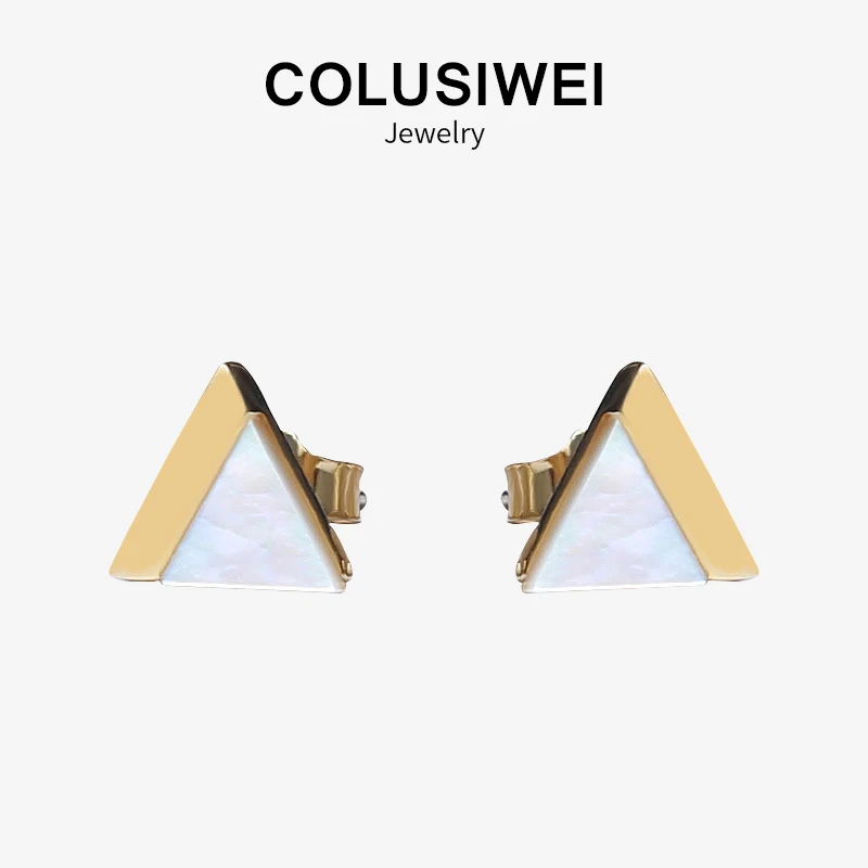 

Colusiwei New Sale 100% 925 Sterling Silver Shell Pearl Triangle Mini Stud Earrings Fashion Lovely For Women Silver Jewelry