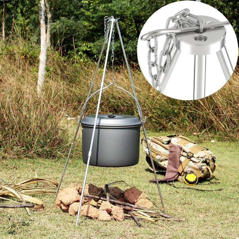 Cast Iron Camping Cookware Tripod Hanging Cooking Pot Fire Campfire Picnic Pot Cast Iron Camping Cookware Tripod Hanging Cooking Pot Fire Campfire Picnic Pot