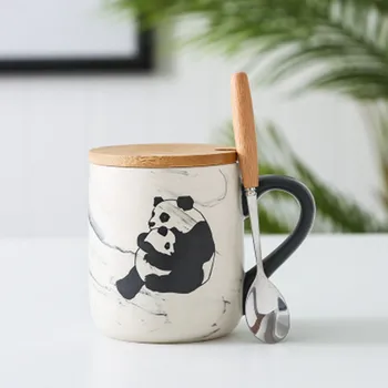 

Brief Marble Ceramic Coffee Cup Creative Mugs with Covered Spoon Breakfast Milk Cups Office Water Bottle