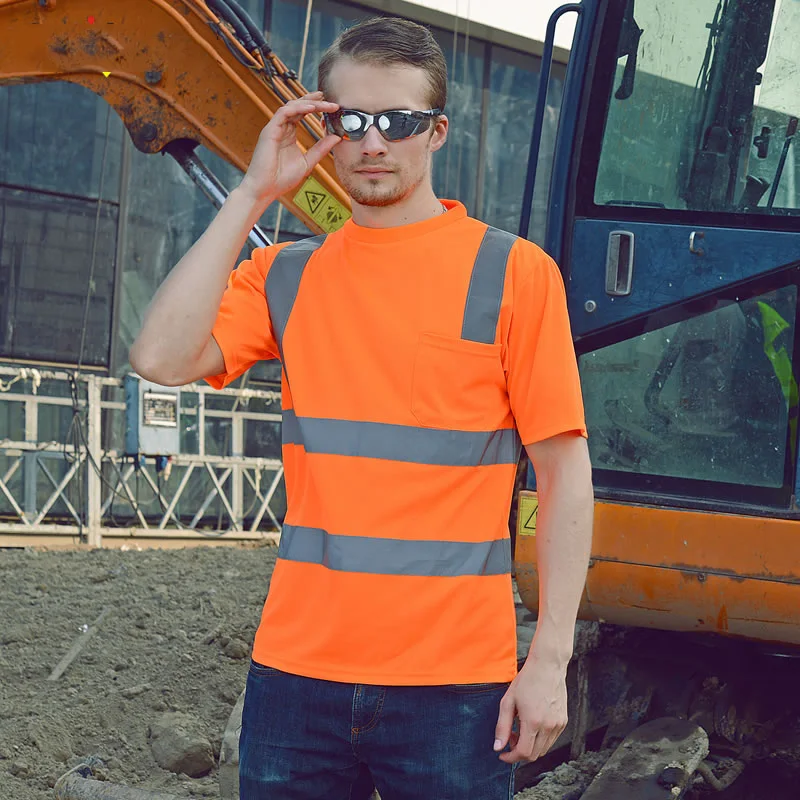 Safety Reflective Shirt fluorescent orange t-shirt with short sleeves breathable fabric for safety work outdoor Safety Reflective Shirt fluorescent orange t-shirt with short sleeves breathable fabric for safety work outdoor