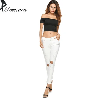 

Women Spring Autumn Hole Shinny Sexy Jeans Low Waist Elasticity Pencil Pants Capris Female New Plus Size White Cheap Bottom