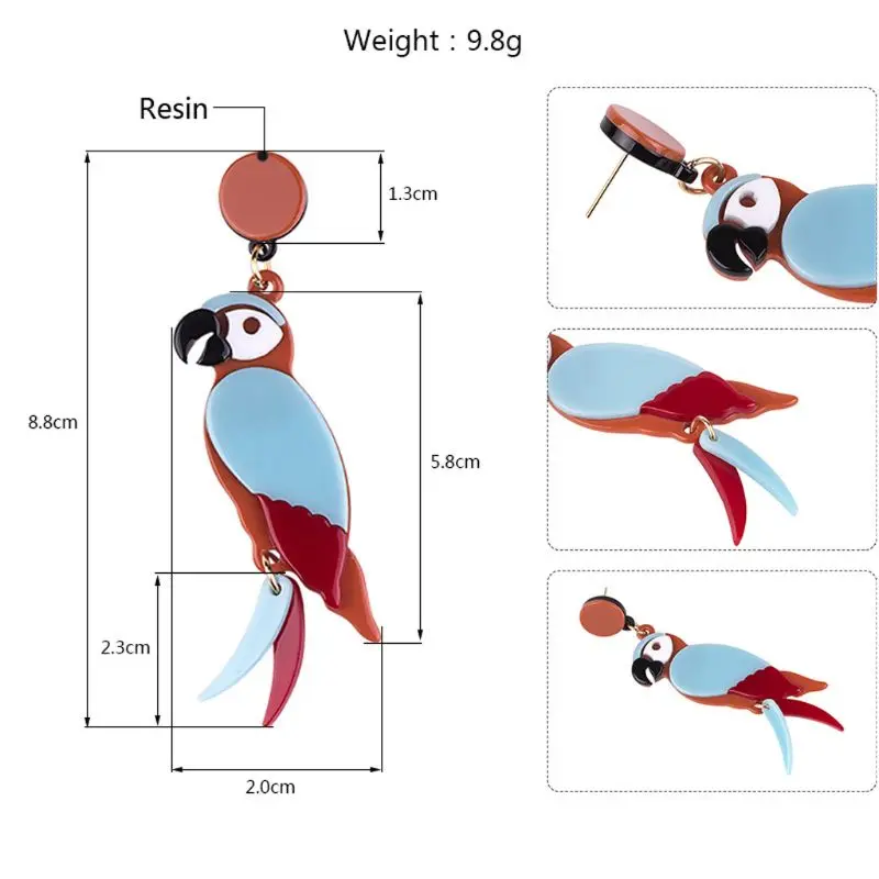 Милые серьги в виде попугая акриловый разноцветный попугай птица подставка для сережек из летней моды ювелирные изделия длинный кулон Висячие Серьги