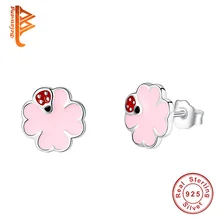 BELAWANG рождественские серьги с серебряным цветком Божья коровка милые детские серьги для детей модные украшения серьги-гвоздики