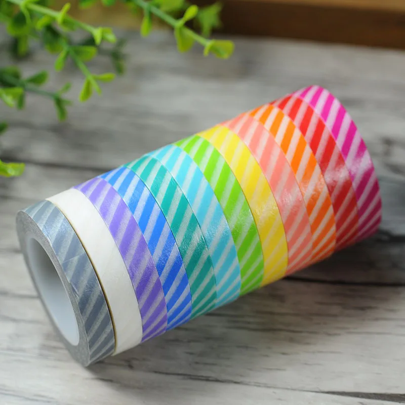 Colorful Twill Lines 0.8cm x 11m Slim Washi Paper Masking Tapes DIY