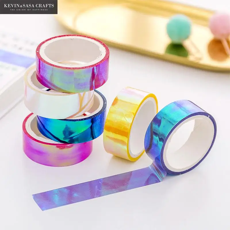 

6Colors Set Rainbow Laser Washi Tape Glitter Stationery Scrapbooking Decorative Adhesive Tapes DIY Masking Tape School Supplies