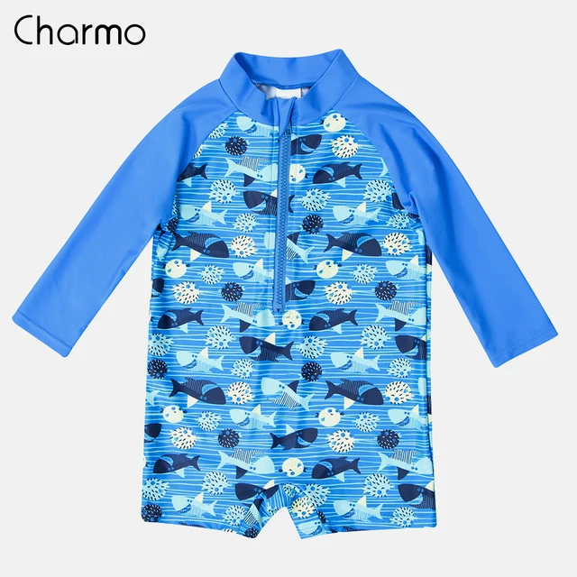 {Excellent|Wonderfull|Very Good|Very Recommended} Charmo One-Piece Baby Boy's Zipper Swimwear Fish Printed Rashguard Swimsuit Child Long Sleeve Rash Guard UPF 50+ Beach Wear Cheap Price