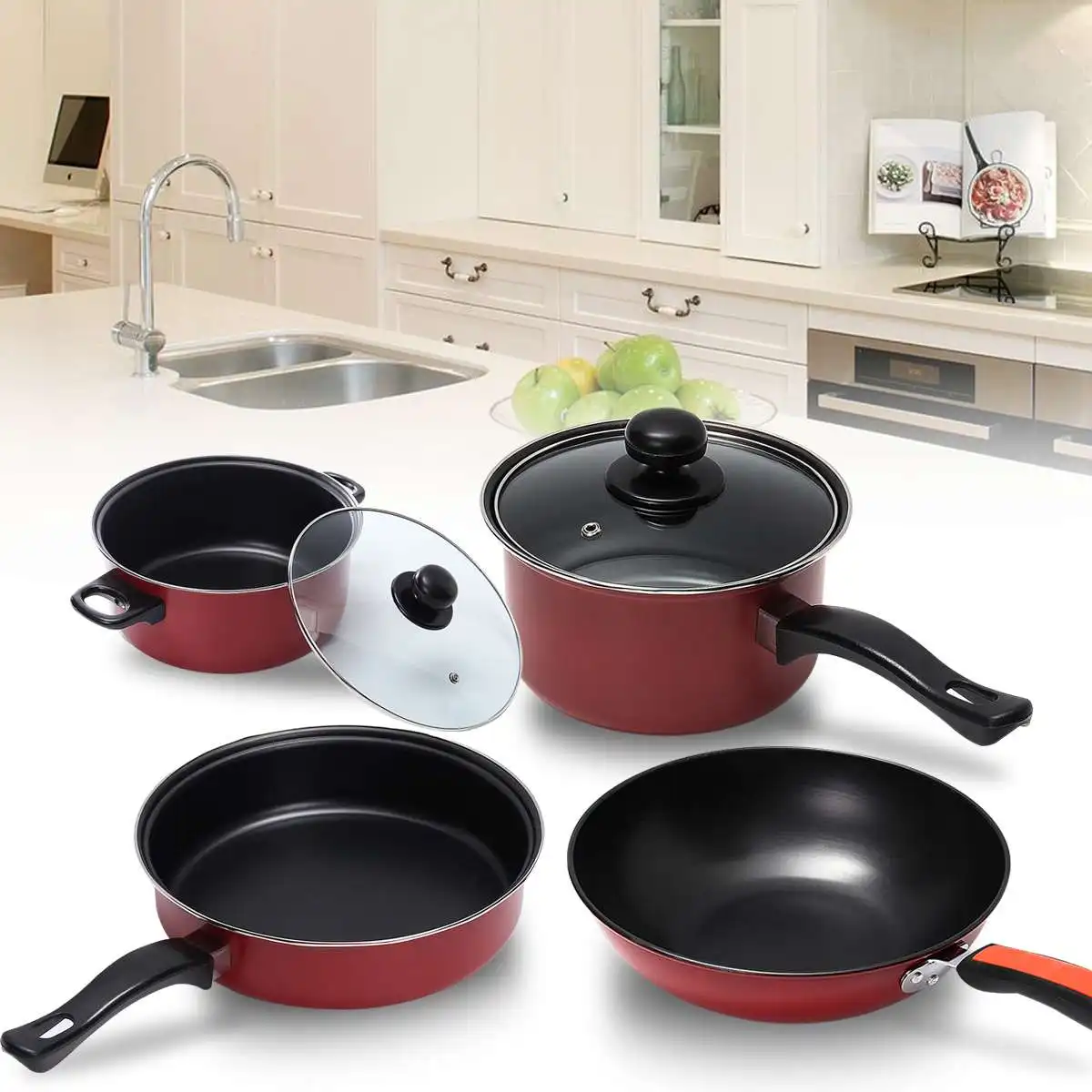 

4Pcs Non-stick Cookware Set Kit Tool Stockpot Fry Pan Pot Set Refined Iron Kitchen Cooking Pots and Pans Home