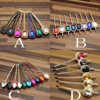 

1Pc Luxury Bling Hot Pink Royal Blue Crystal Hair Slide Diamante Round Rhinestone Hair Barrette Red Clip For Women Girls Jewelry