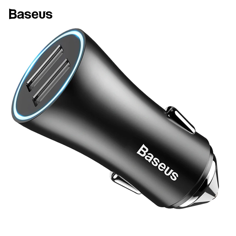 Baseus المزدوج ميناء USB سيارة شاحن آيفون Xiaomi سامسونج 2.4A سريع محول للشحن المعادن البسيطة USB سيارة-شاحن للهاتف المحمول