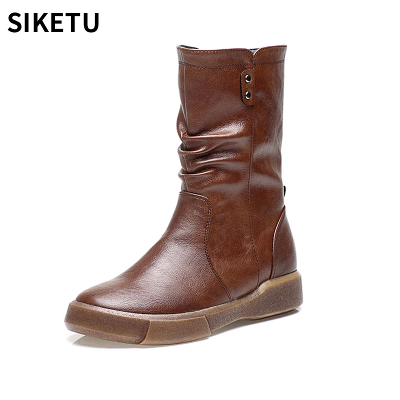 Chaussures Nouvelle Pour D'hiver 3 Bottes 2 Peluche Cuir mollet Arrivée Mi Rond Femme 1 Martin Bout Chaud Courte 4 En Femmes rFZqprw