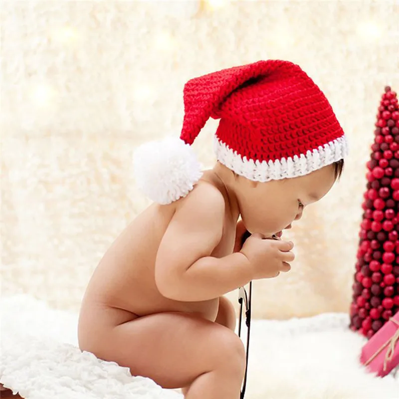 Newborn Baby Christmas Crochet Knit Photography Props Handmade Toddler Santa Clause Elf Hat Shorts Costume Baby Shower (6)