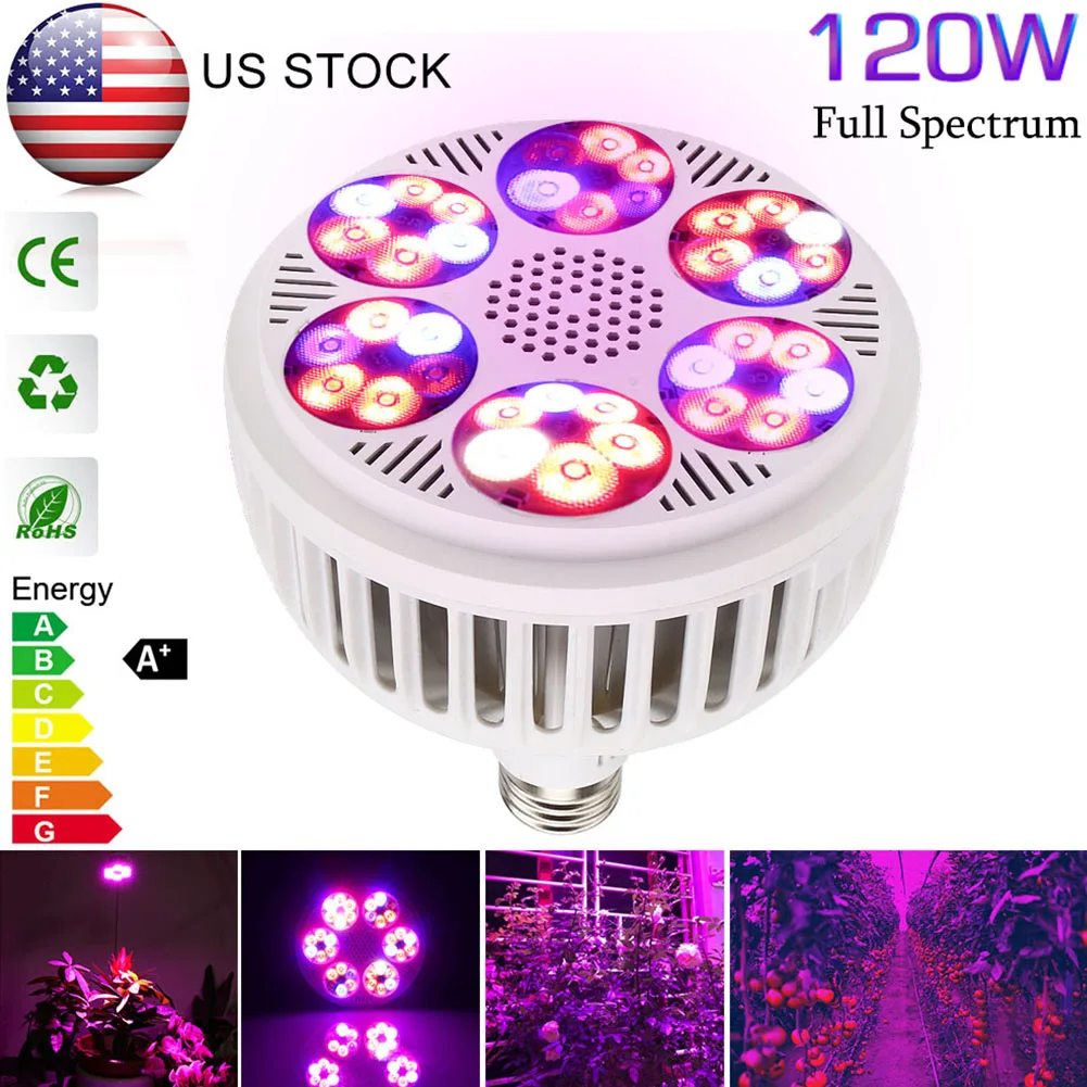 

120W E27 Flower Hydroponic Vegetable LED Grow Light Bulbs Full Spectrum Grow Light for Indoor Garden Seedlings Plants Grow