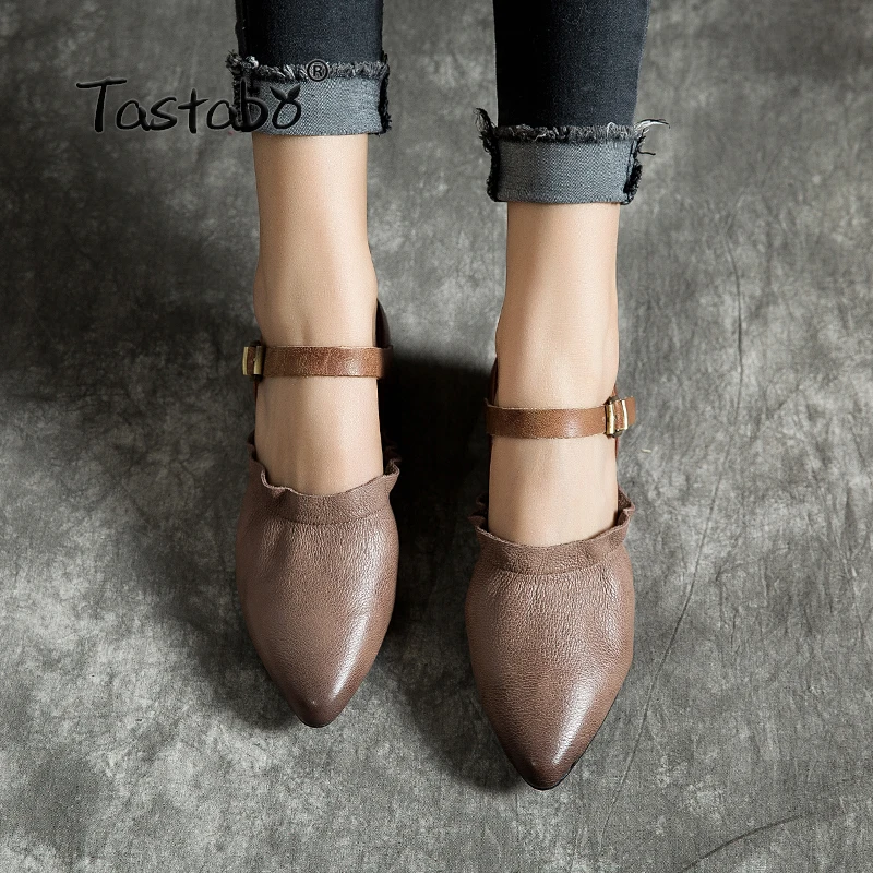 

Tastabo Genuine Leather Shoes Handmade Women's shoes Low heel shoes Leather buckle fashion shoes Wear-resistant sole