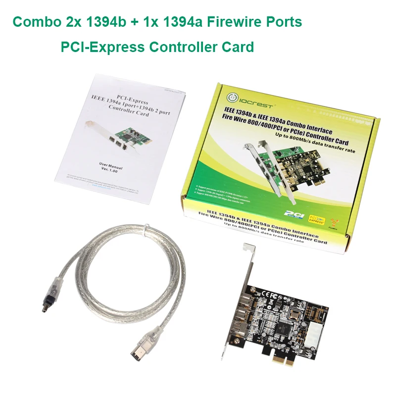 3 порта Combo 2x 1394B + 1x 1394A Firewire порты, PCI-Express контроллер карты TI XIO2213B чипсет низкий кронштейн