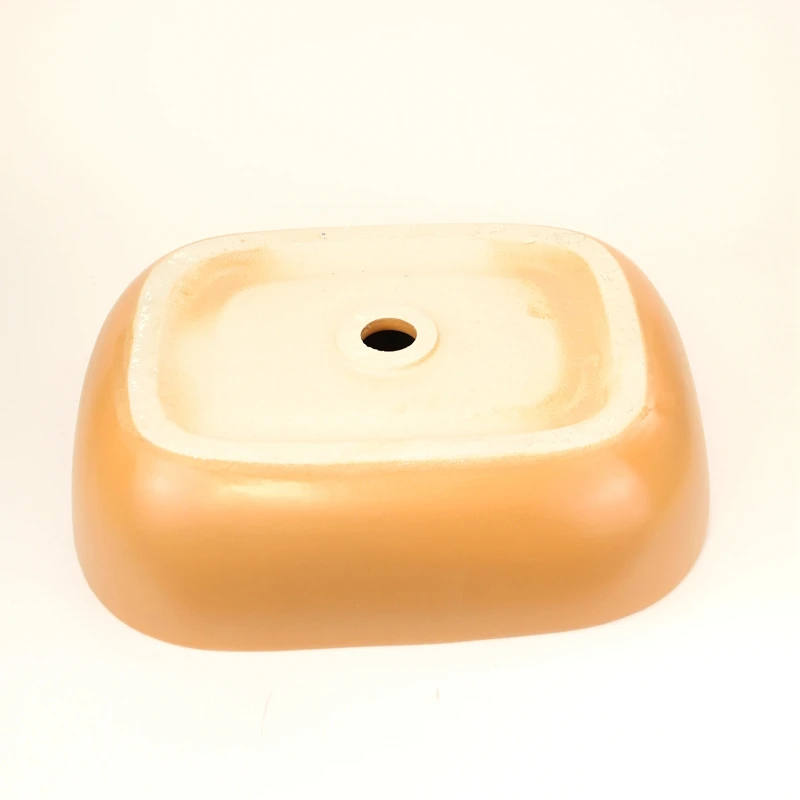 20 بوصة الأصفر البني الحمام مستطيل السيراميك سفينة بالوعة الغرور أداة تصريف منبثقة الفن حوض