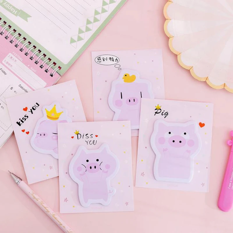 

4 Pcs/set Cartoon Pink Pig Kiss You Self-Adhesive N Times Memo Pads Sticky Notes Bookmark School Office Supply Stationery Gifts