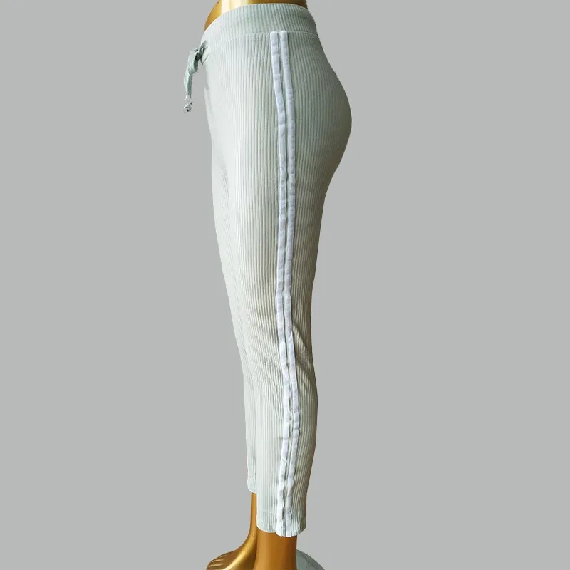 2018 New Striped Workout Casual Pants Women Grey High Waist Skinny Lace-up Leggings Knit Sweatpants Sexy Elastic Trousers Femme 2018 New Striped Workout Casual Pants Women Grey High Waist Skinny Lace-up Leggings Knit Sweatpants Sexy Elastic Trousers Femme