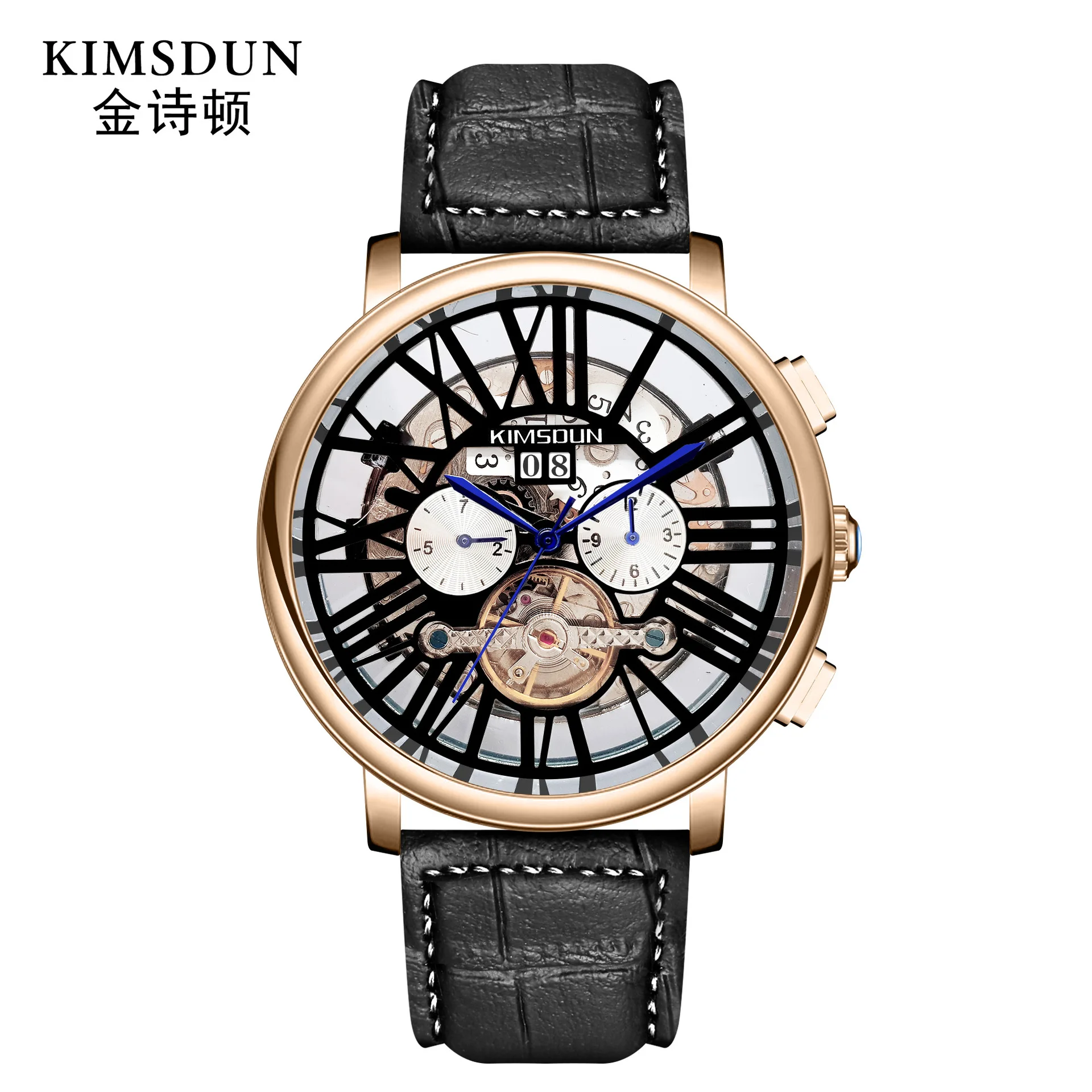 

Luxury Brand Business Mens Watch Leather Strap Waterproof Tourbillion Hollow Dial Automatic Mechanical Multifunction Men Watches