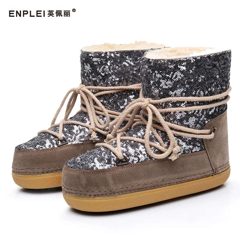 

ENPLEI Brand Women Winter Snow Boots Ankle Warm Fur Shoes Female Platform Non Slip Bling Boot Woman Round Toe Size 33-42