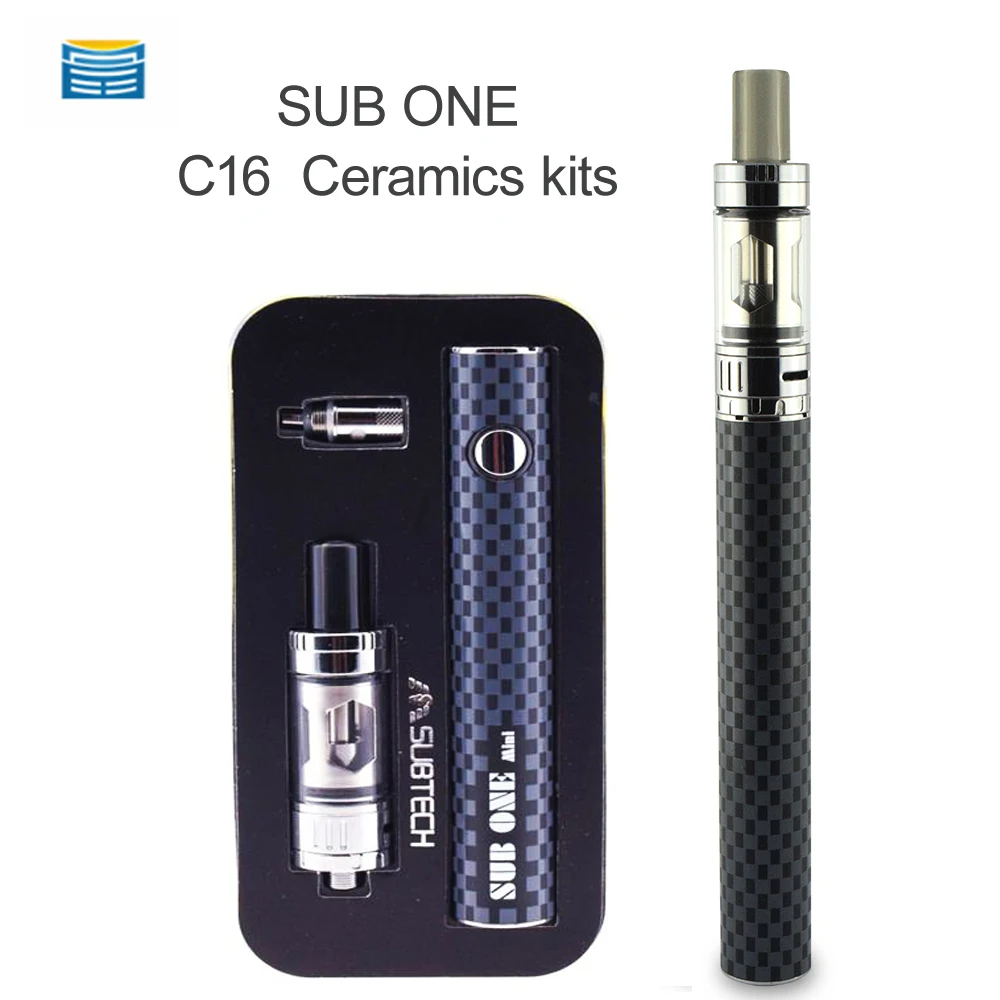 Electronic cigarette Ceramics coil C16 starter kits Vape pen sub one kits 2ml top drip atomizer 1500mah battery e cigarette kits