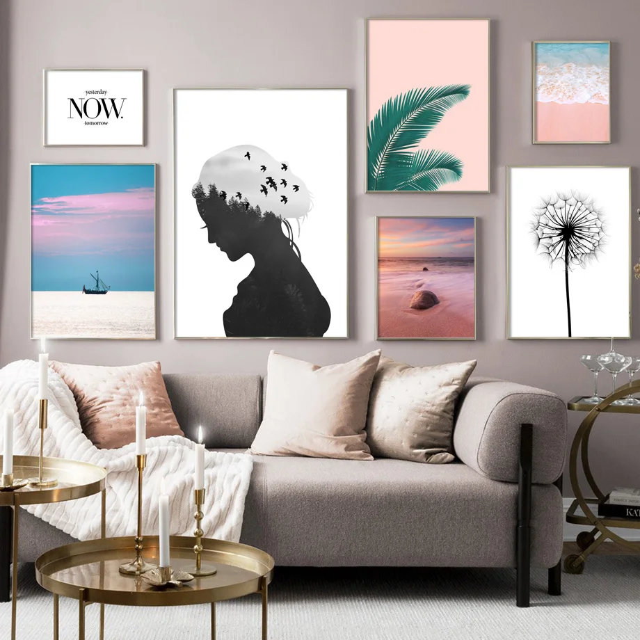 

Dandelion Palm Leaf Sea Beach Girl Quotes Wall Art Canvas Painting Nordic Posters And Prints Wall Pictures For Living Room Decor