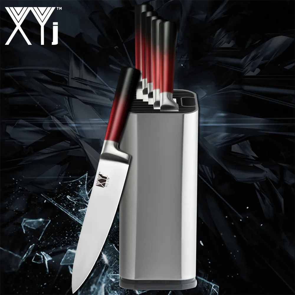 

XYj Kitchen Cooking Chef Knife Set Gradient Red Black Handle Integrated Design Knife 8'' Knife Holder Stand Kitchen Gadgets