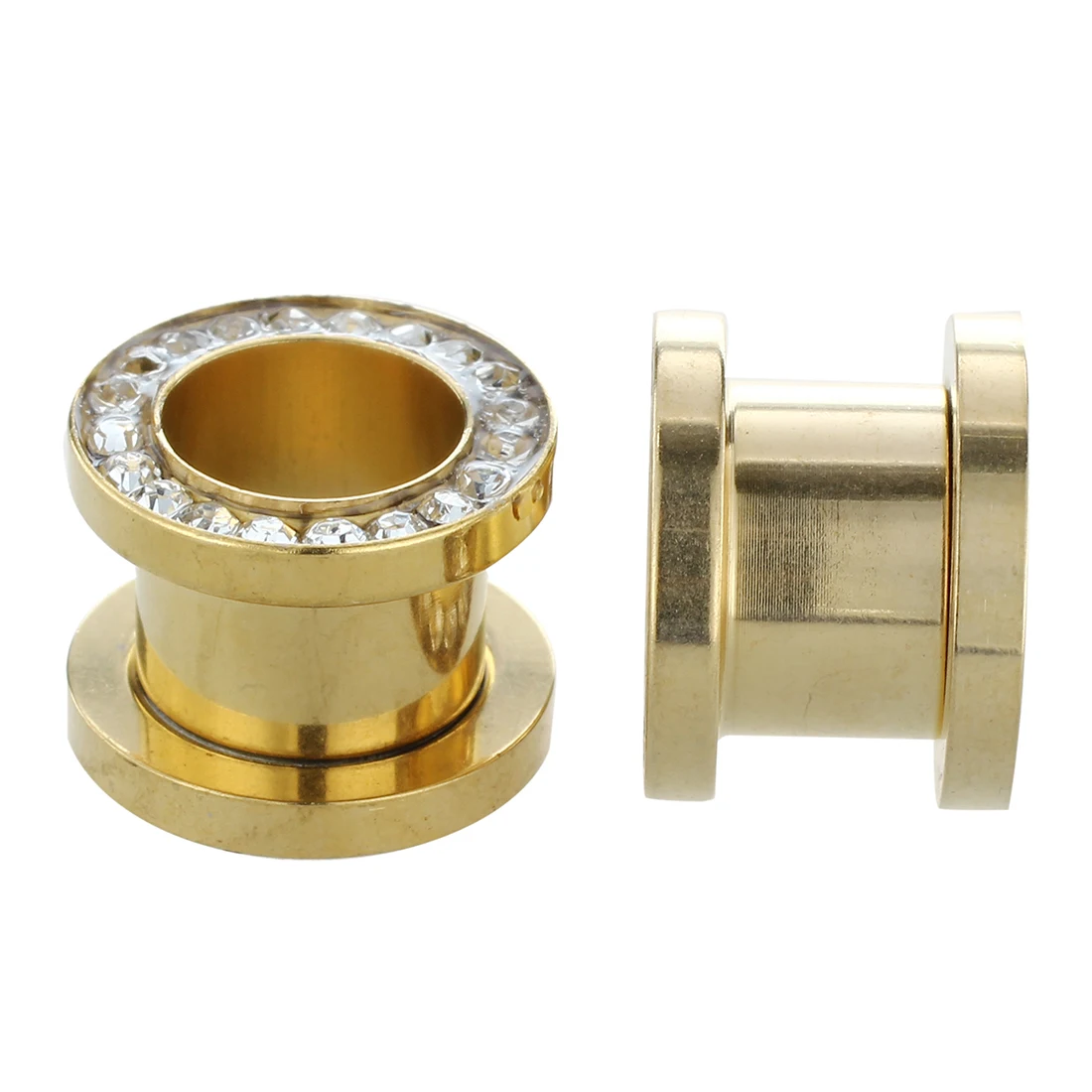 1 pair of gold Plated Clear Rim ear Gauges Plugs Flesh Tunnels Piercing