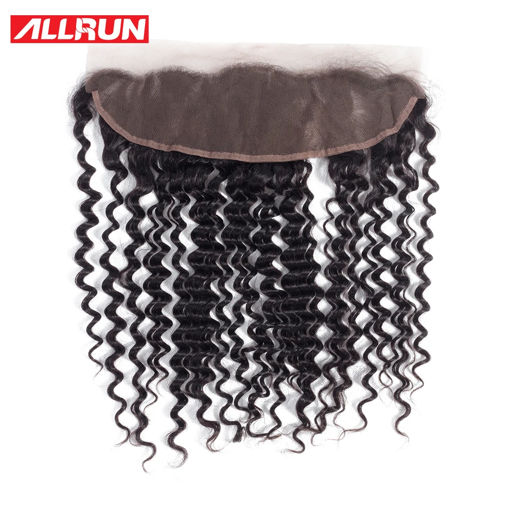 Allrun 13*4 Lace Frontal Closure With Baby Hair Peruvian Hair Pre-Plucked Deep Wave Non Remy Hair 100% Human Hair Lace Closures