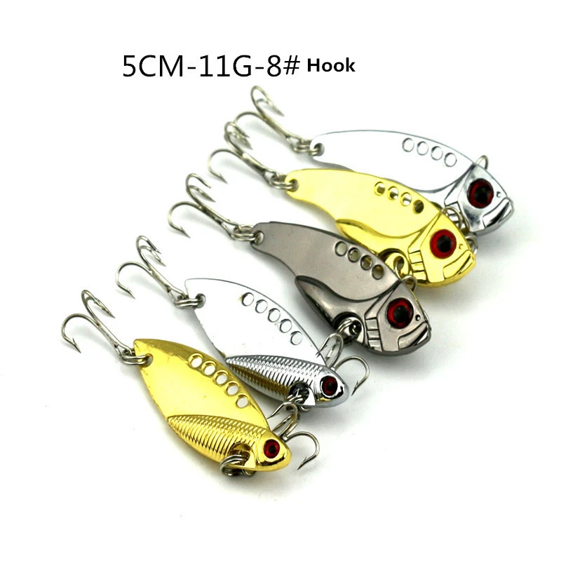 

5Pcs Metal VIB Lures Spoon Lure Fishing bait Bass Artificial Hard Bait Cicada lure VIB Bait 8#hooks 3D Eye Sinking Fishing Baits