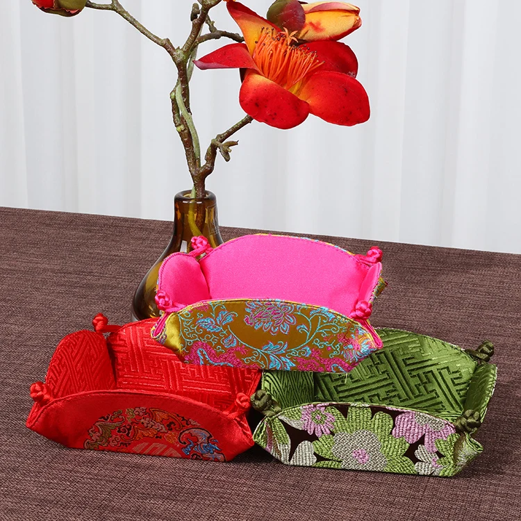 Round Foldable Home room Accessories Decoration Storage Case for Coffee Table Fruit Candy Box Handmade Chinese Silk Brocade | Дом и сад