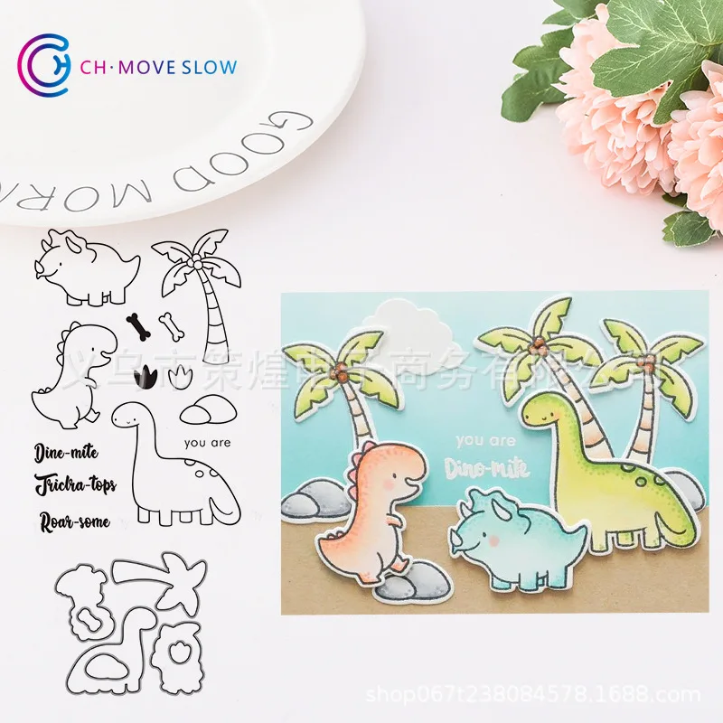 

Dinosaur Stamp and die set Dinosaur clear stamps/seal Stitched for Scrapbook photo Decor Embossing Paper card Crafts animal dies