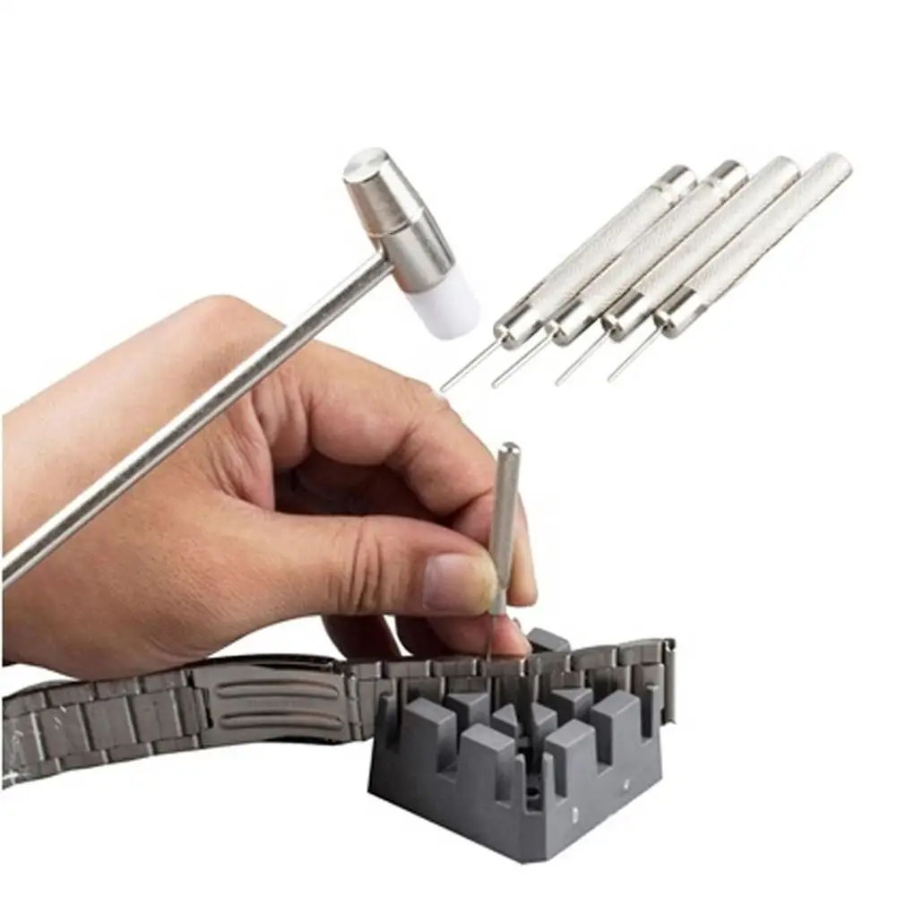 

6Pcs Watch Band Link Hammer Punch Pins Strap Bracelet Holder Repair Tools Kit Little Hammer Free Shipping