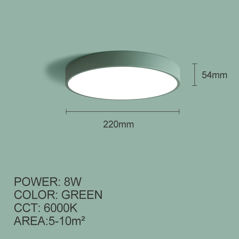 Современные светодиодные потолочные лампы для гостиной, детской комнаты, скандинавские Круглые лампы в виде макарон, зеленый, синий, желтый, розовый, черный потолочный светильник - Цвет корпуса: Green-8W-6000K