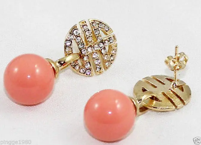 

Hot sale Free Shipping>>>>>>18GP Elegant nice 10mm china orange south sea shell pearl earring
