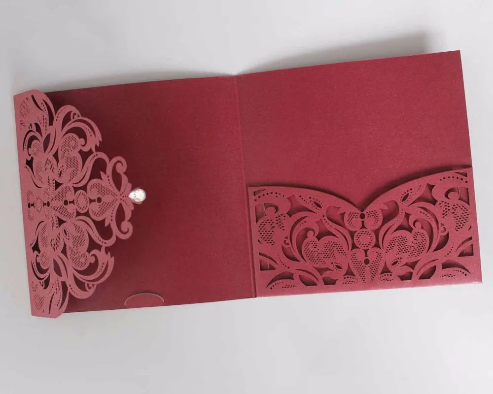 Wine Red Pocket Fold Invitation