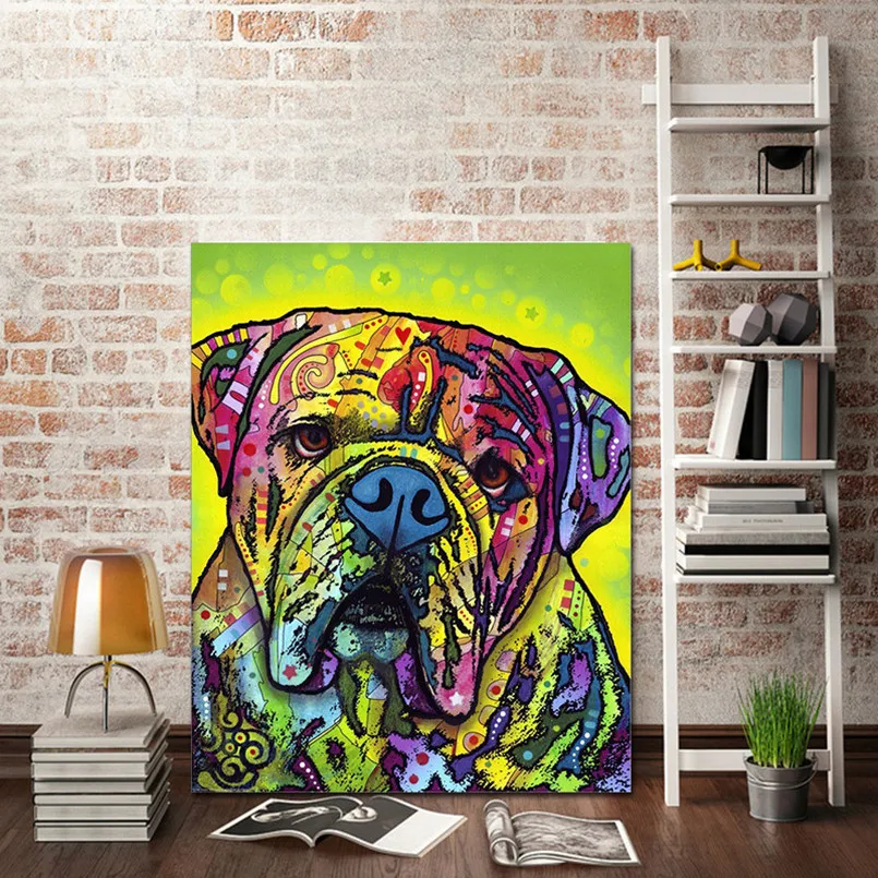 Frameless Colorful Dog Animals Abstract Oil Painting Modern Wall Art