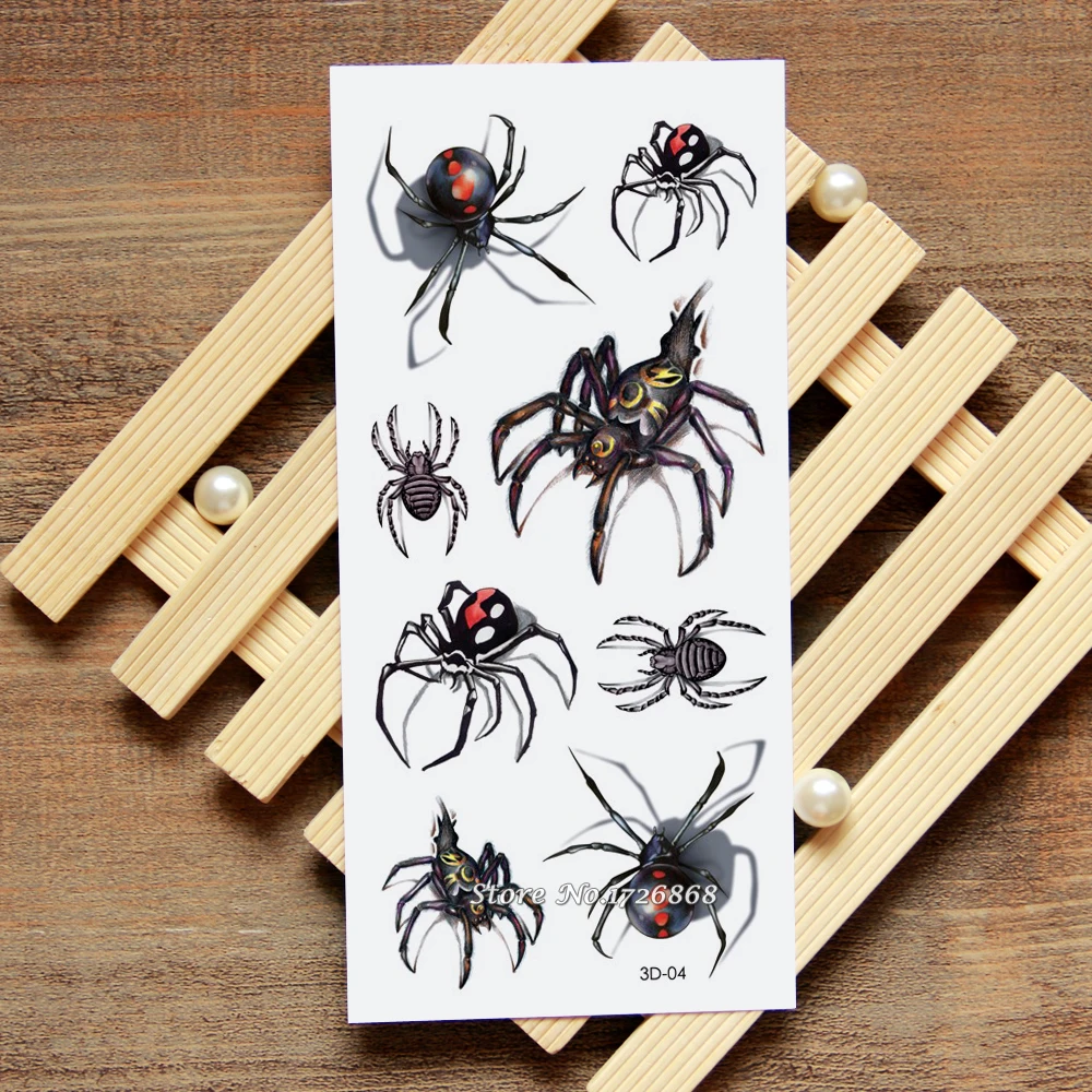 

3D Spider Tattoo Decals Body Art Decal Spider Waterproof Paper Temporary Tattoo #004
