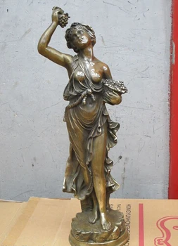 

bi002267 22"Western Art beautiful Bronze Statue Eat the Grape nude beauty belle