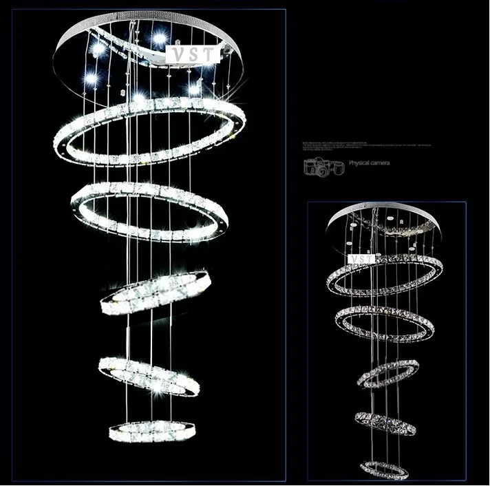 5 круг кольцо современный высокое качество пентхаус пол гостиная светодиодные люстры креативная вилла длинные круговые лестничные огни