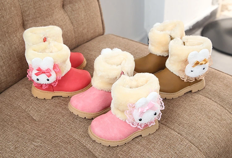 Зимние ботинки для девушки теплые хлопковые детские ботинки с кроликом модные зимние ботинки детская обувь для маленьких девочек