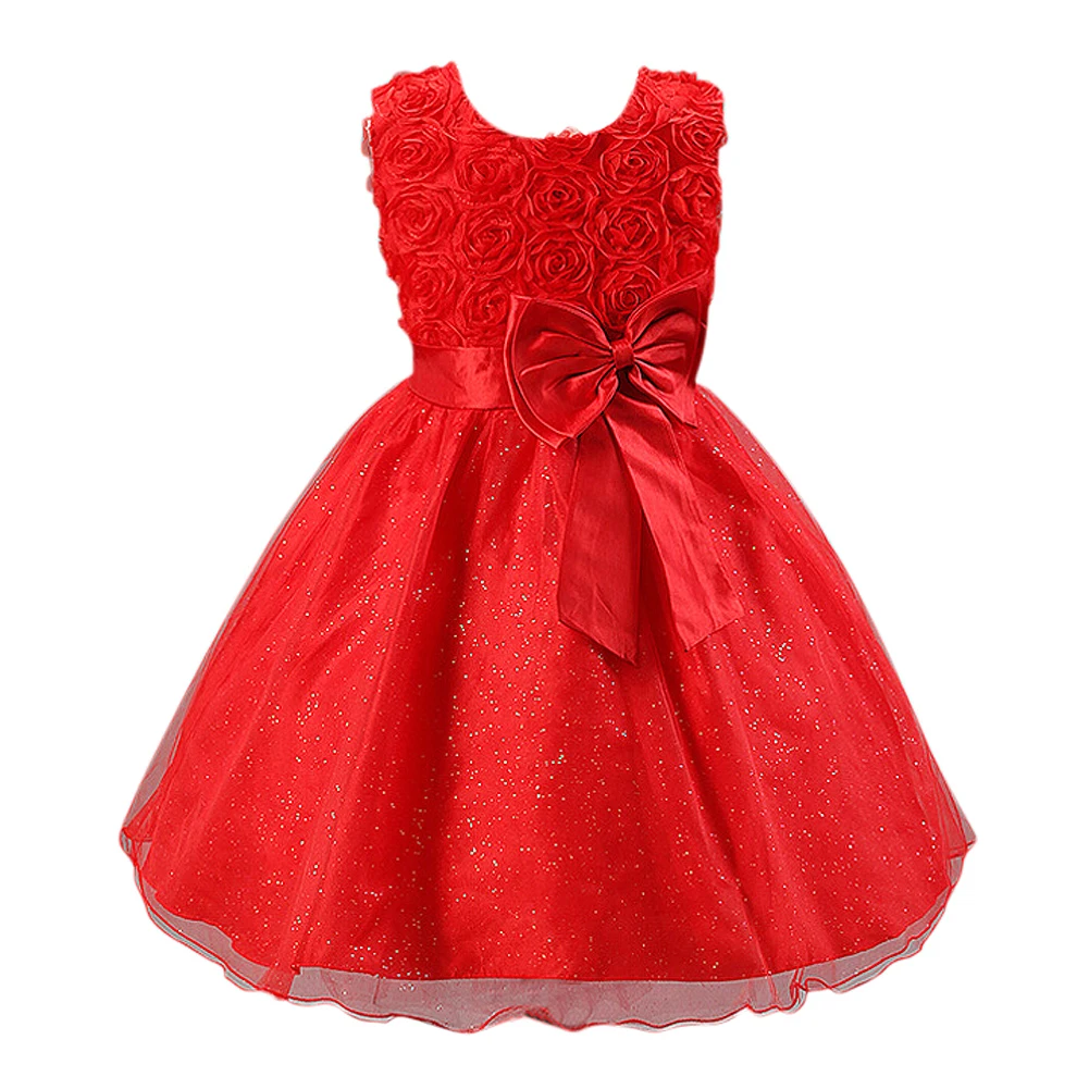 

New children girls princess dress party wear elegant veil red bow flower wedding dress for girls