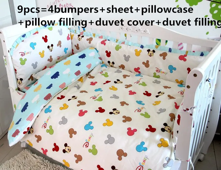 

Discount! 6/7/9pcs cot bedding set baby crib bedding sets cartoon baby nursery bedding ,120*60/120*70cm