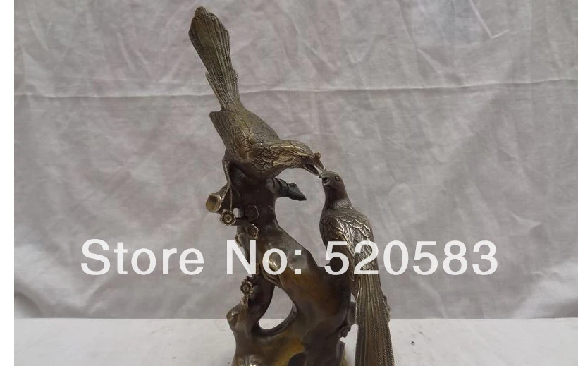

free 10" China Bronze Bird Pie Sculpture Bird Pied Magpie On The Tree Statue Pair fast