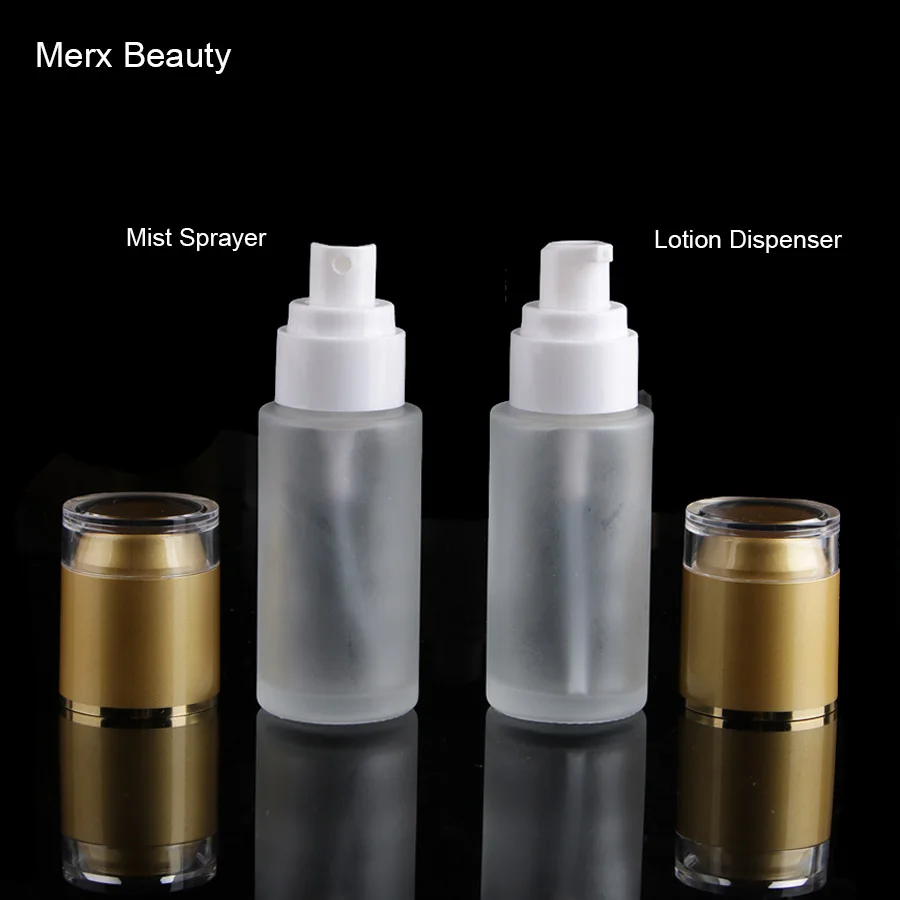 40ML Frosted Glass Lotion Cosmetic Dispenser Pump Bottle Gold Lid 50pcs
